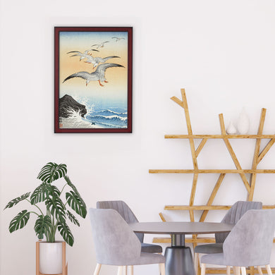 Five Seagulls Above Turbulent Sea [Ohara Koson] Art-Poster