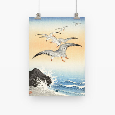 Five Seagulls Above Turbulent Sea [Ohara Koson] Art-Poster