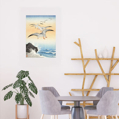 Five Seagulls Above Turbulent Sea [Ohara Koson] Art-Poster
