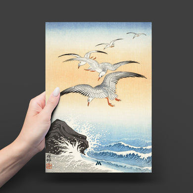 Five Seagulls Above Turbulent Sea [Ohara Koson] Art-Poster