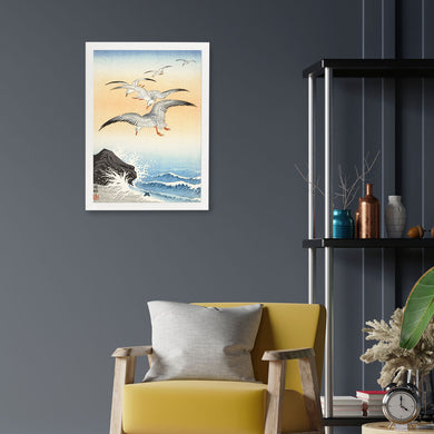 Five Seagulls Above Turbulent Sea [Ohara Koson] Art-Poster