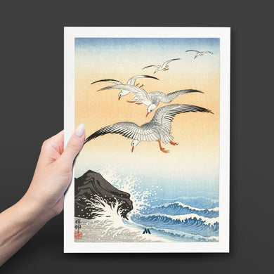 Five Seagulls Above Turbulent Sea [Ohara Koson] Art-Poster
