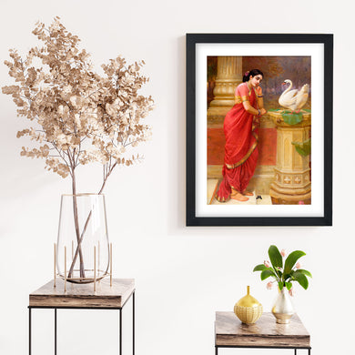 Damayanti and the Swan [Raja Ravi Varma] Art-Poster