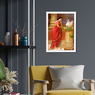 Damayanti and the Swan [Raja Ravi Varma] Art-Poster