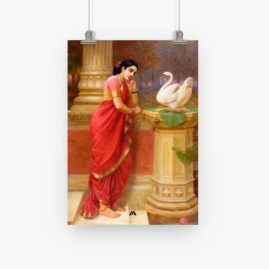 Damayanti and the Swan [Raja Ravi Varma] Art-Poster