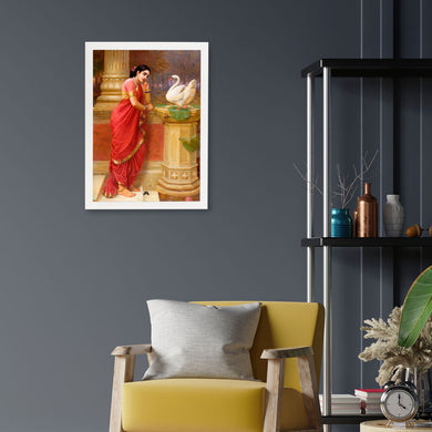 Damayanti and the Swan [Raja Ravi Varma] Art-Poster