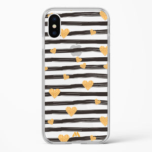 Hearts in Gold Crystal Clear Transparent Case-(Apple)