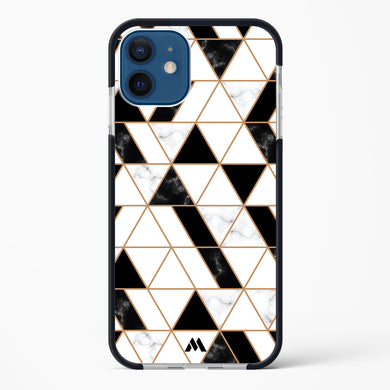 Black on White Patchwork Marble Impact Drop Protection Case (Apple)