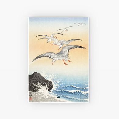 Five Seagulls Above Turbulent Sea [Ohara Koson] Metal-Poster
