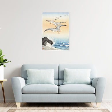 Five Seagulls Above Turbulent Sea [Ohara Koson] Metal-Poster