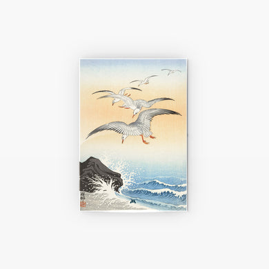 Five Seagulls Above Turbulent Sea [Ohara Koson] Metal-Poster