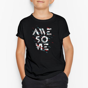 Glitchy Awesome Round-Neck Kids-T-Shirt