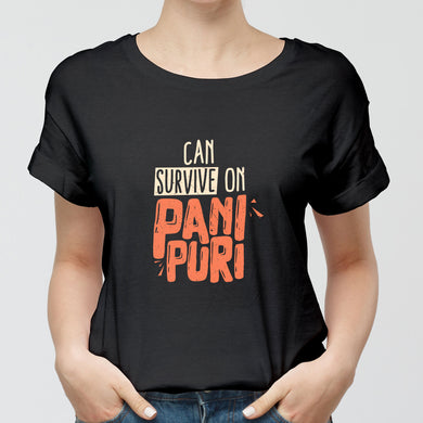Can Survive on Pani Puri (Dark) Round-Neck Unisex T-Shirt