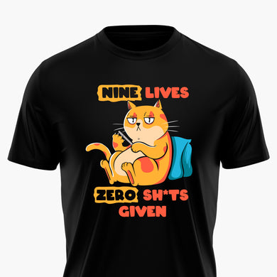 9 Lives and Zero Shits Round-Neck Unisex-T-Shirt