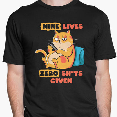 9 Lives and Zero Shits Round-Neck Unisex-T-Shirt