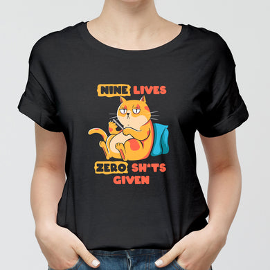 9 Lives and Zero Shits Round-Neck Unisex-T-Shirt