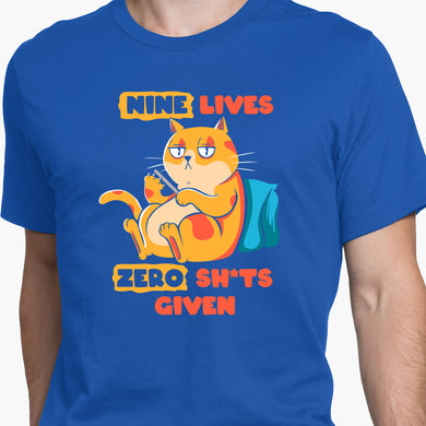 9 Lives and Zero Shits Round-Neck Unisex-T-Shirt