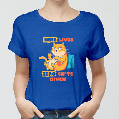 9 Lives and Zero Shits Round-Neck Unisex-T-Shirt