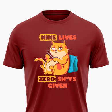 9 Lives and Zero Shits Round-Neck Unisex-T-Shirt