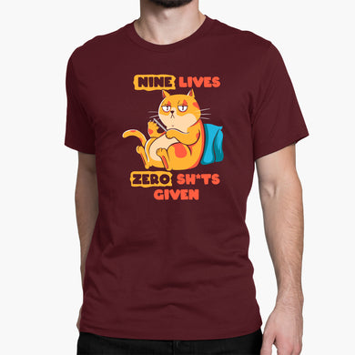 9 Lives and Zero Shits Round-Neck Unisex-T-Shirt